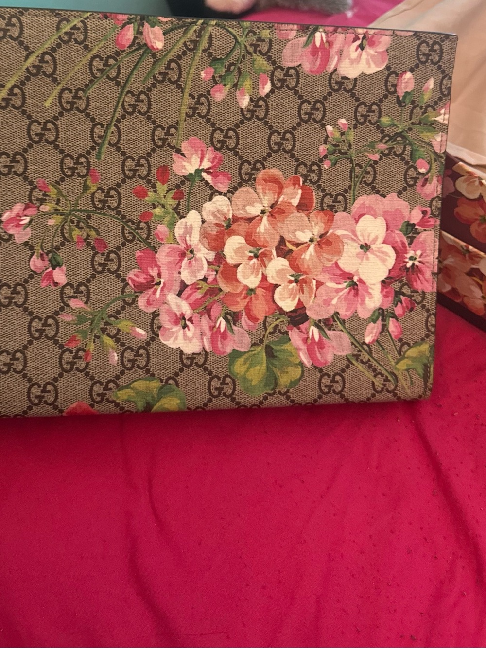 Gucci Floral Monogram Canvas Clutch — Pink Floral